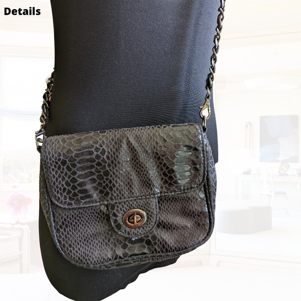 Faux-snakeskin black crossbody mini purse - detachable straps!